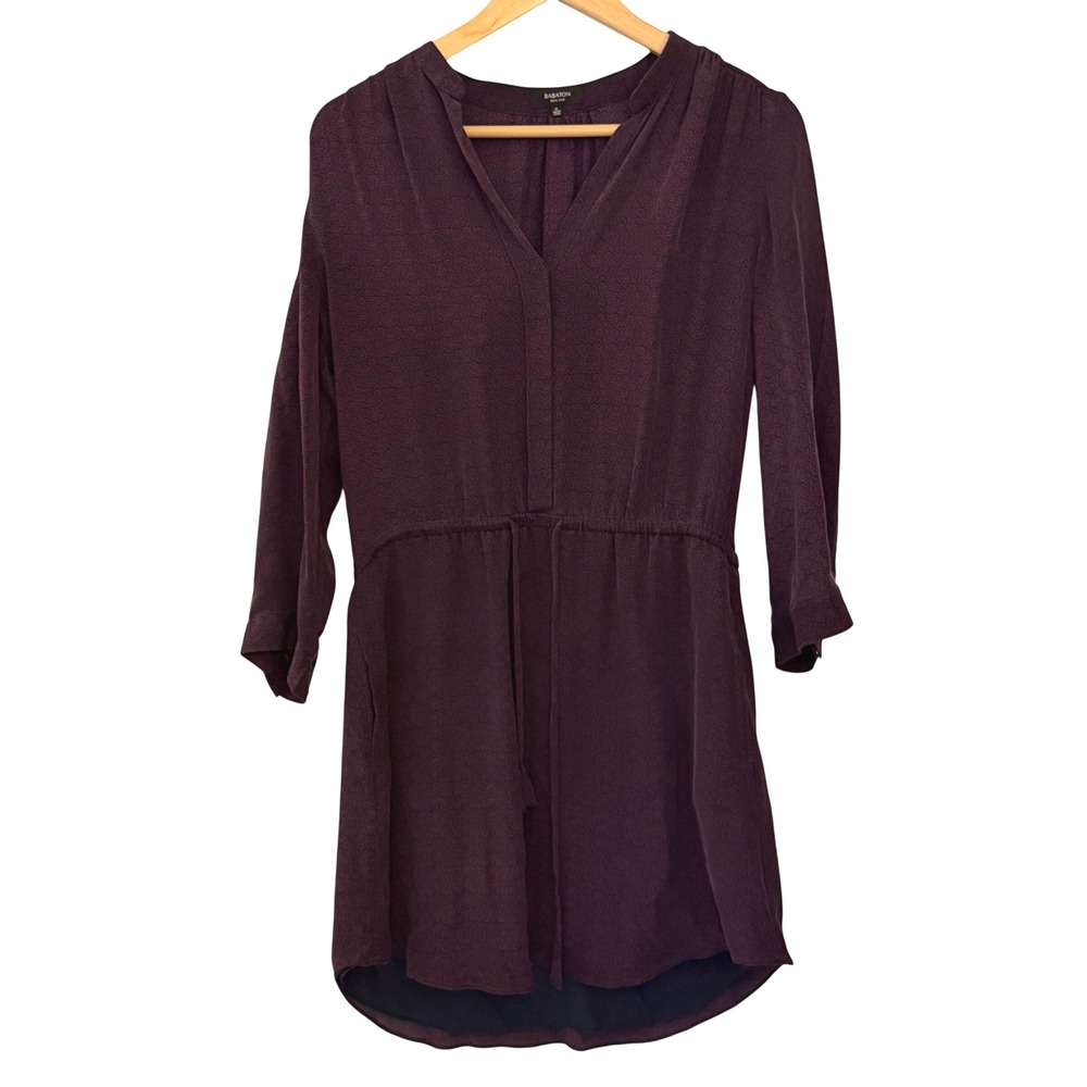Babaton Silk Mini Dress Womens M Purple Medallion Print V-Neck SGR1-8166A